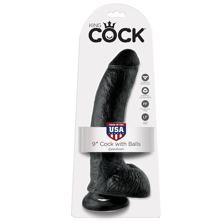 Blister du gode réaliste 9 pouces King Cock noir avec testicules