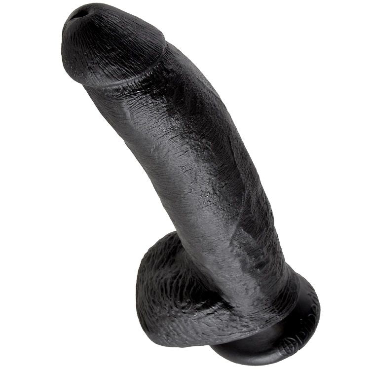 Gode réaliste King Cock noir de trois quarts, gland et tige incurvée