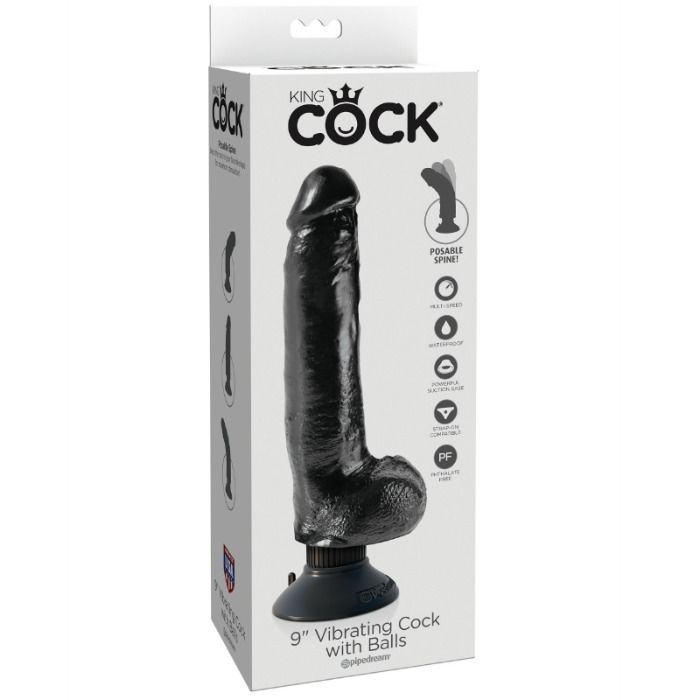 Vibrating dildo with testicles 23 cm black
