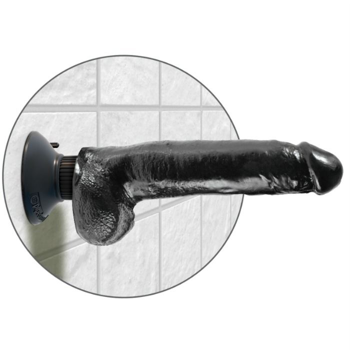 Vibrating dildo with testicles 23 cm black