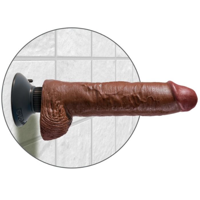 KING COCK - VIBRATING DILDO WITH TESTICLES 25.5 CM BROWN COLOUR