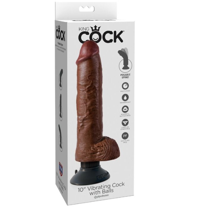 KING COCK - VIBRATING DILDO WITH TESTICLES 25.5 CM BROWN COLOUR