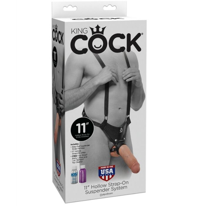 KING COCK - STRAPP-ON WITH 28 CM HOLLOW DILDO AND CHAIN-COLOURED STRAPS