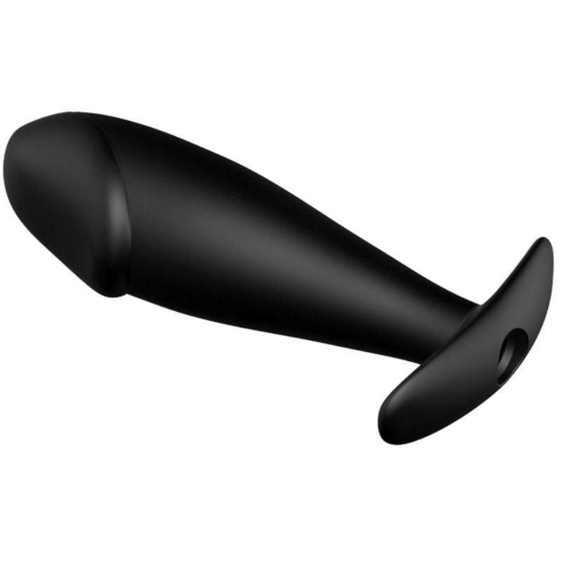 Silicone penis-shaped anal plug with 12 vibration modes, black