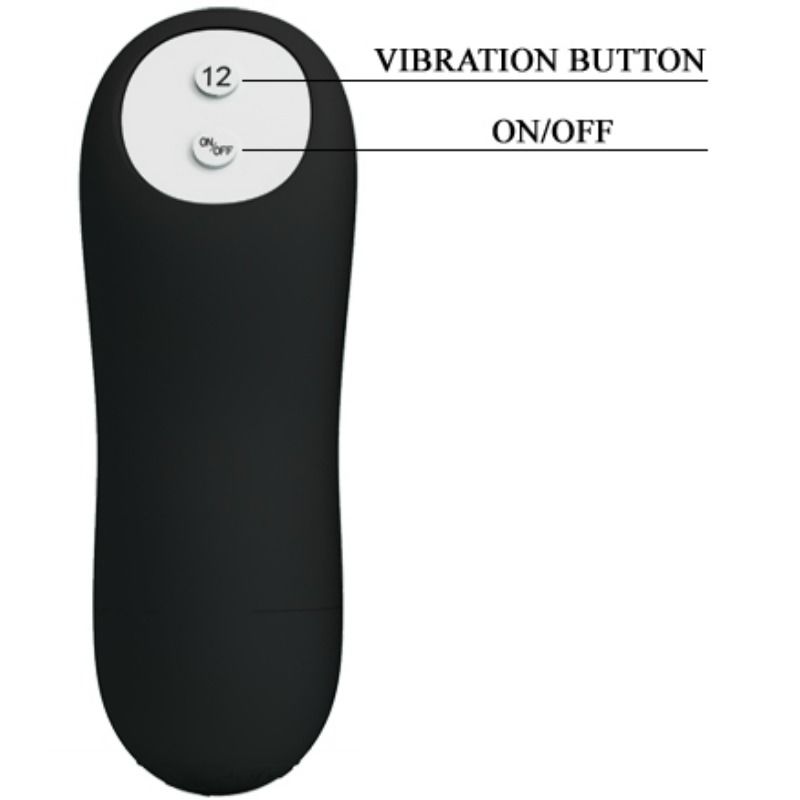Silicone penis-shaped anal plug with 12 vibration modes, black