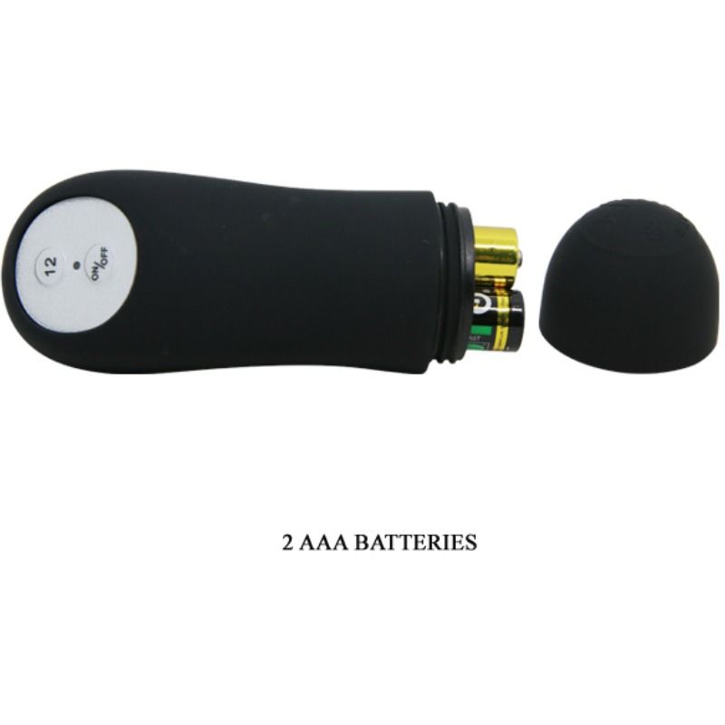 Silicone penis-shaped anal plug with 12 vibration modes, black