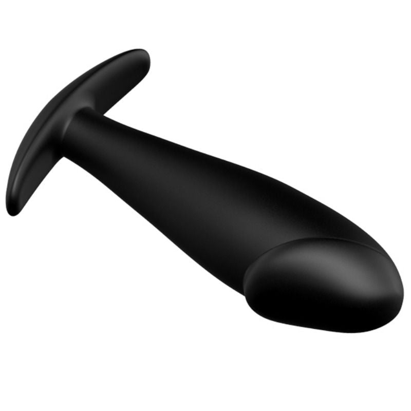 Silicone penis-shaped anal plug with 12 vibration modes, black