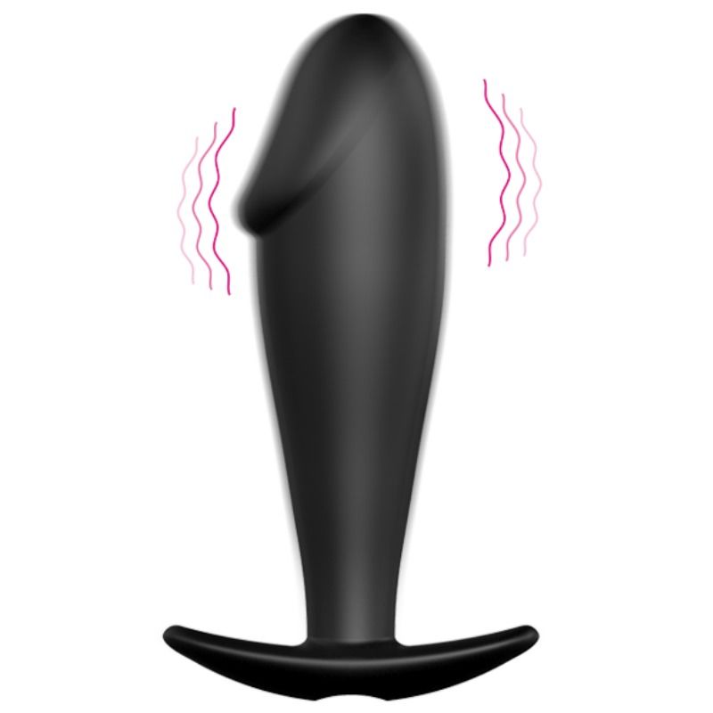 Silicone penis-shaped anal plug with 12 vibration modes, black