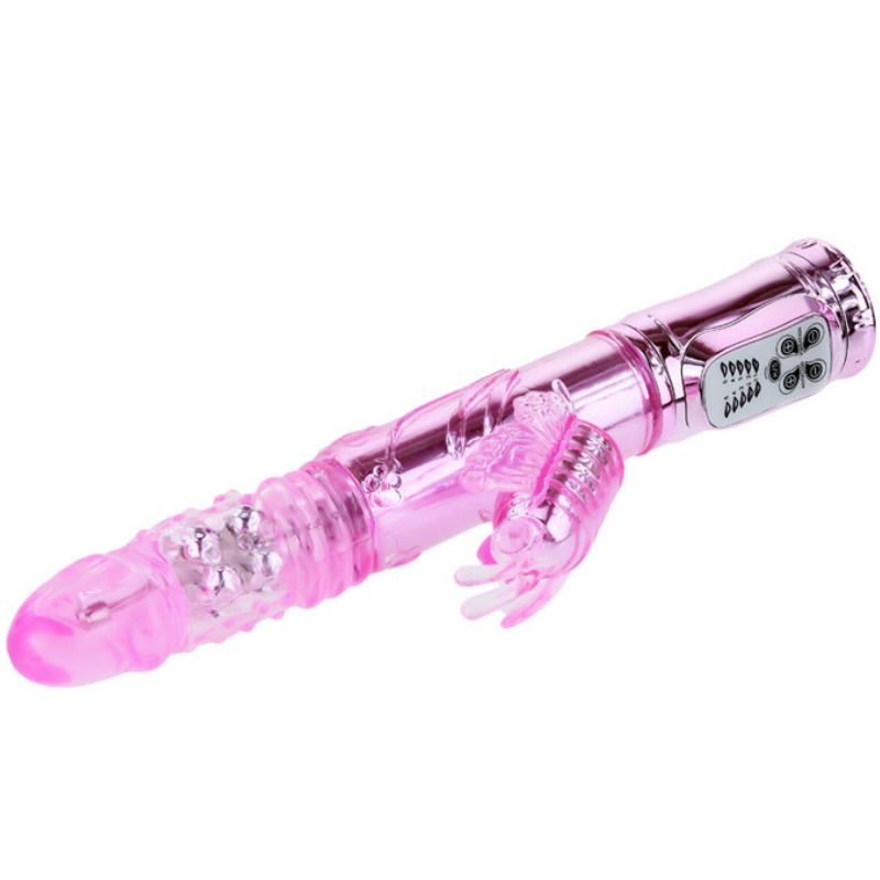 Rechargeable vibrator with rotating and throbbing butterfly stimulator