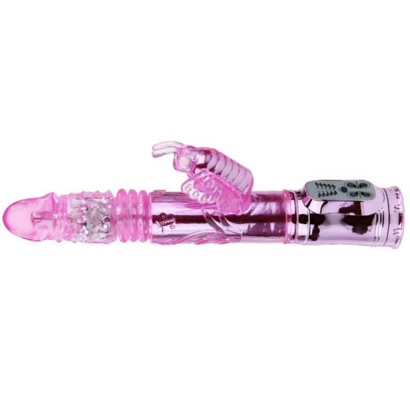 Rechargeable vibrator with rotating and throbbing butterfly stimulator