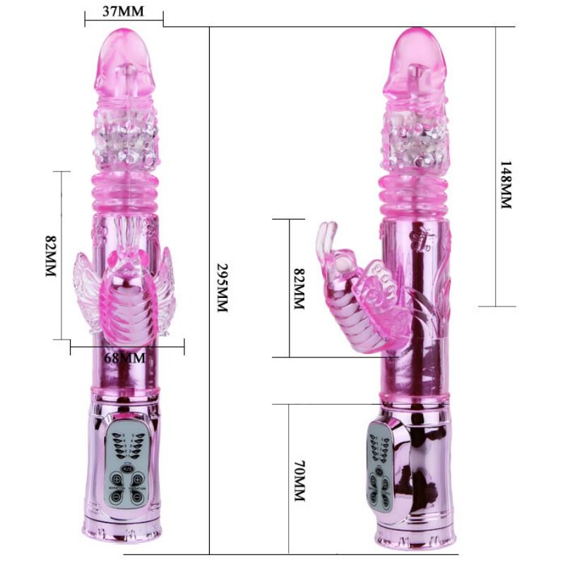 Rechargeable vibrator with rotating and throbbing butterfly stimulator