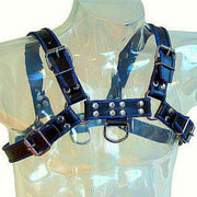 Blue and black leather bulldog chest harness