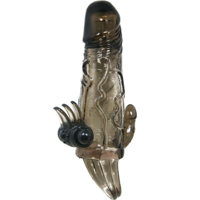 Brave Man Penis Sleeve with Clit and Anal Stimulation Double Bullet Black 16.5 cm