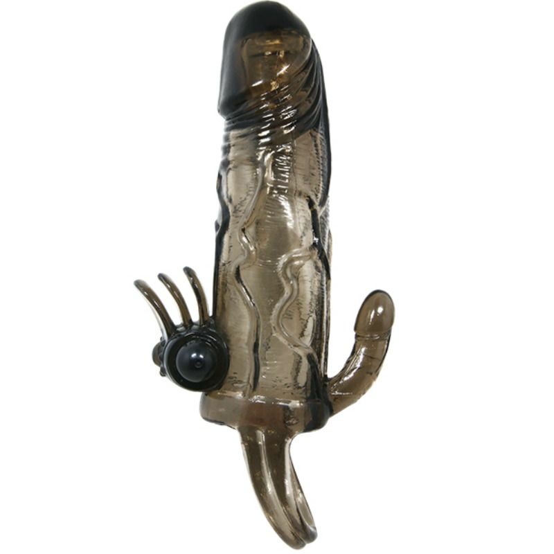 Brave Man Penis Sleeve with Clit and Anal Stimulation Double Bullet Black 16.5 cm