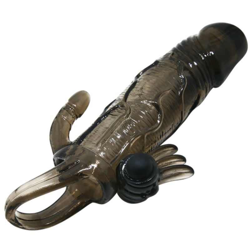 Brave Man Penis Sleeve with Clit and Anal Stimulation Double Bullet Black 16.5 cm
