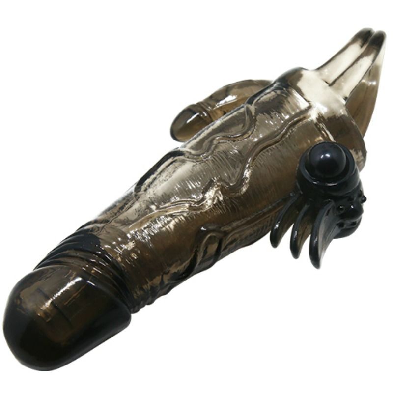 Brave Man Penis Sleeve with Clit and Anal Stimulation Double Bullet Black 16.5 cm