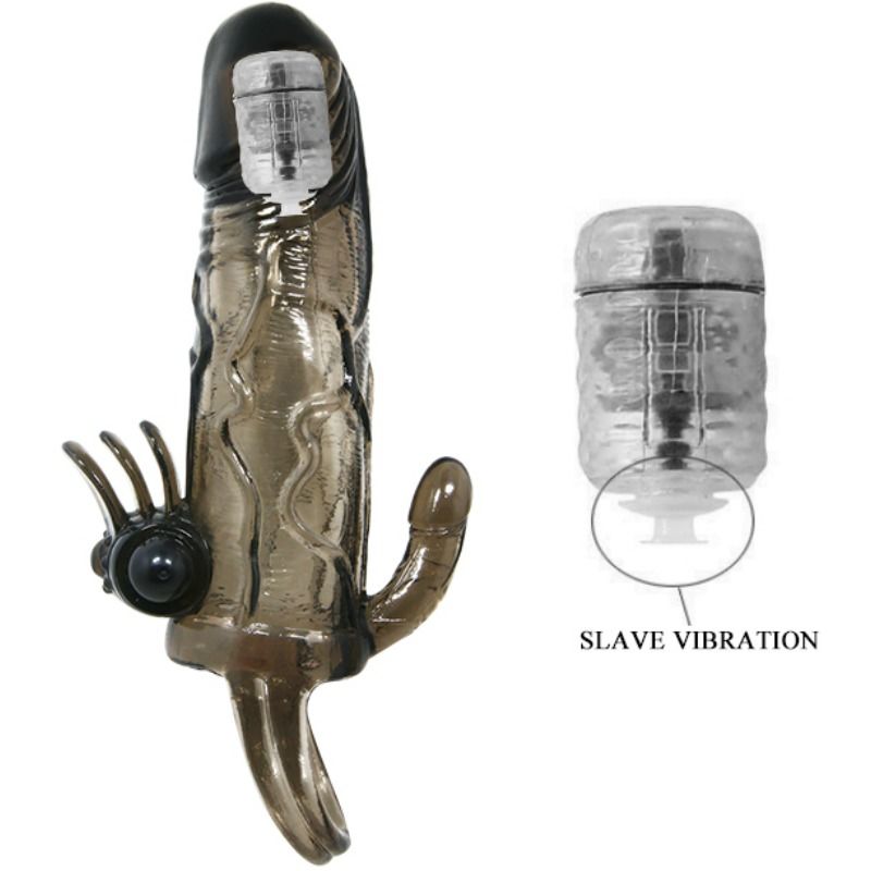 Brave Man Penis Sleeve with Clit and Anal Stimulation Double Bullet Black 16.5 cm