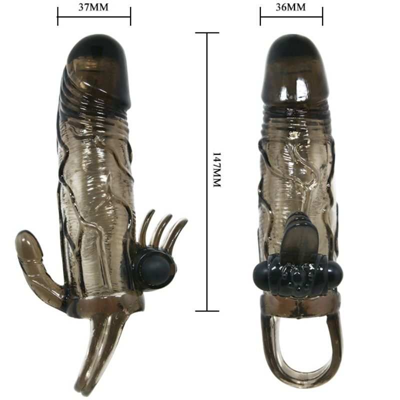 Brave Man Penis Sleeve with Clit and Anal Stimulation Double Bullet Black 16.5 cm