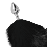 8 cm silver anal plug with black tail