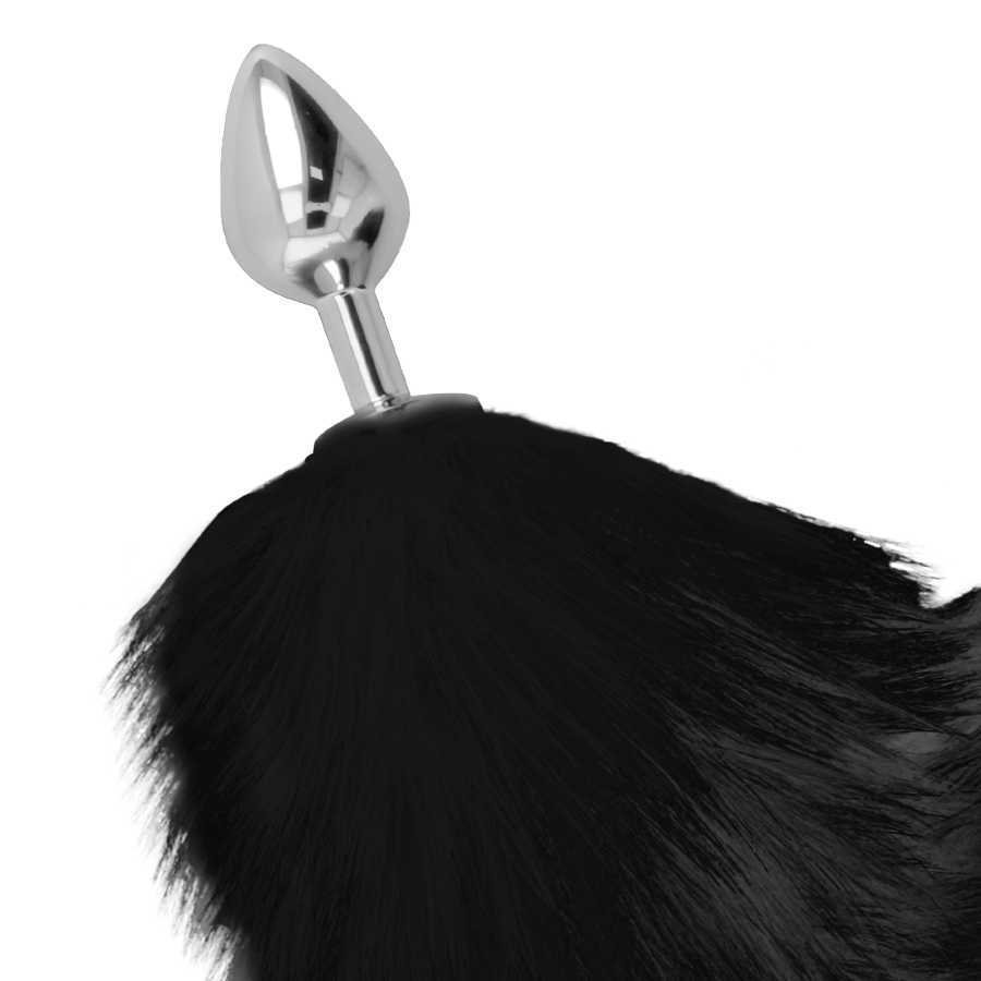 8 cm silver anal plug with black tail