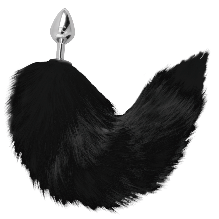 8 cm silver anal plug with black tail
