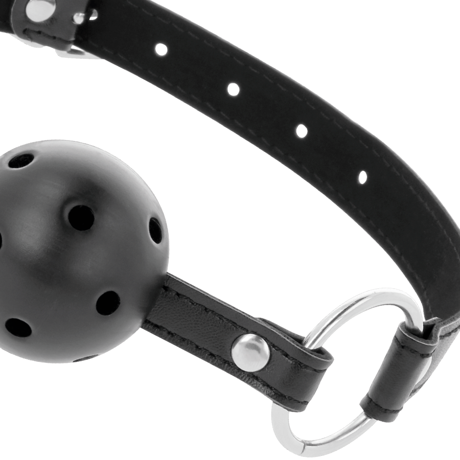 Bâillon Respirant Boule Ajourée Noir - Cuir Ajustable - Darkness