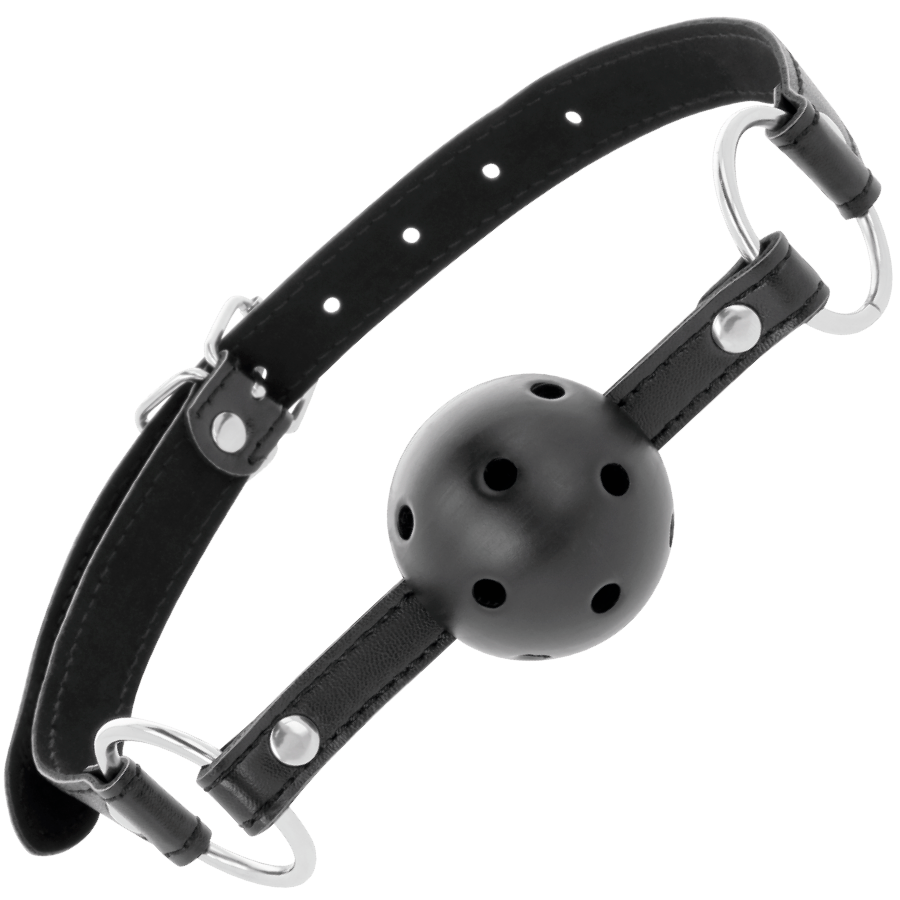 Bâillon Respirant Boule Ajourée Noir - Cuir Ajustable - Darkness