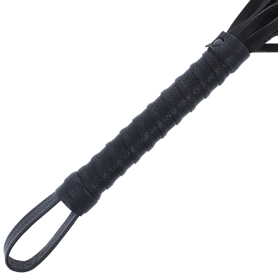 Black bondage whip with leather handle