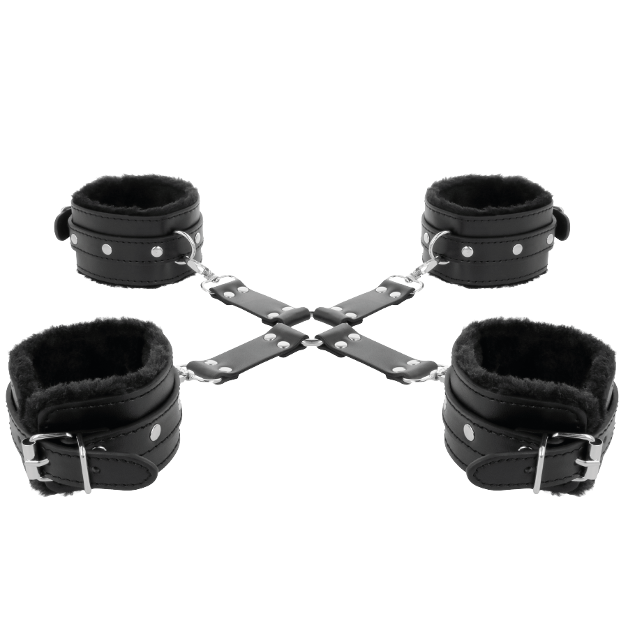 Black leather hand and foot cuffs