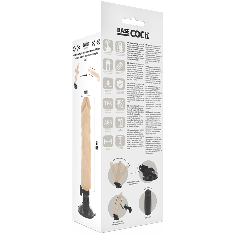 Vibromasseur Réaliste Télécommandé 21 cm Ventouse Tige Flexible - Basecock