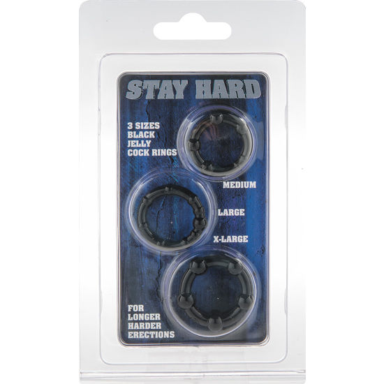 Set of three black penis rings