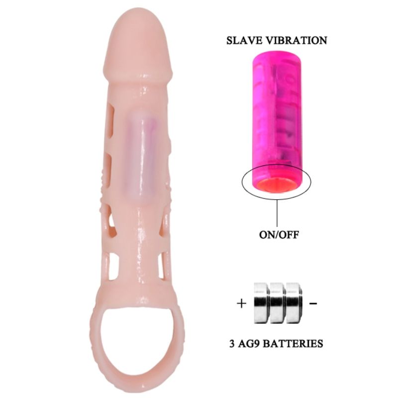 BAILE - PENIS EXTENSION COVER WITH VIBRATION AND NATURAL STRAP 13.5 CM