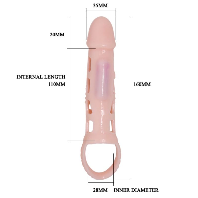 Penis Extender Cover with Vibration and Natural Strap 13.5cm