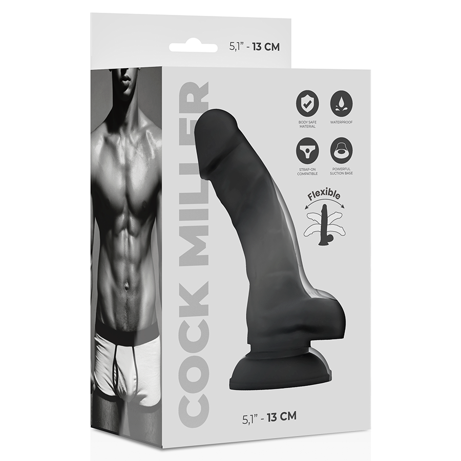 COCK MILLER - 13 CM BLACK ARTICULATED BLACK DENSITY SILICONE