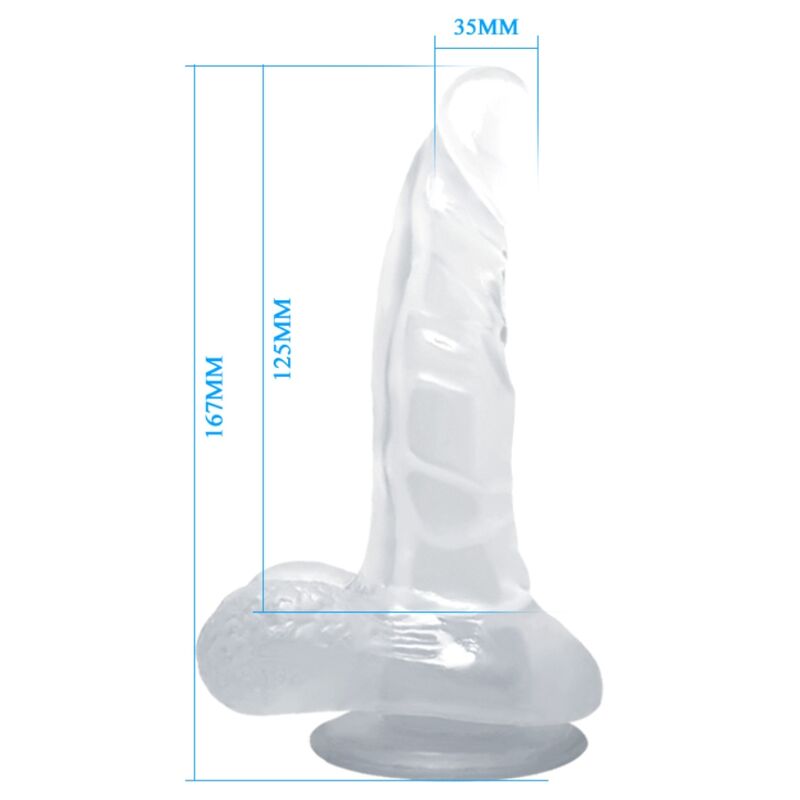 Realistic dildo with suction cup and testicles 16.7 cm transparent