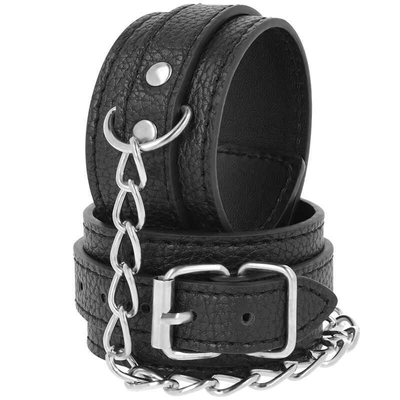 Menottes BDSM Cuir Texturé Réglables Métal Sans Nickel - Darkness