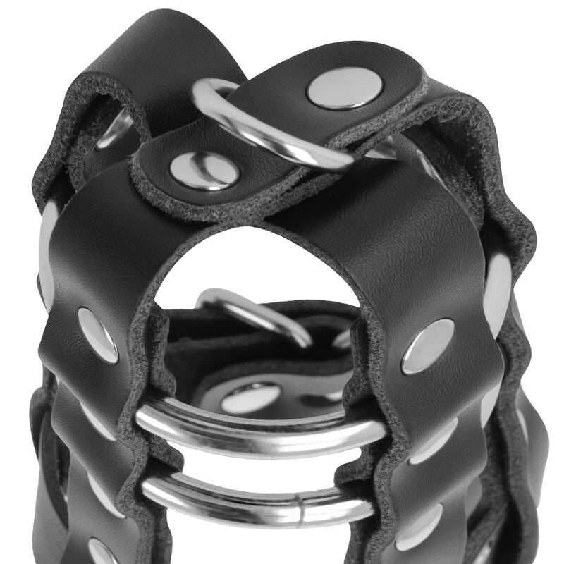 Leather chastity cage with lock