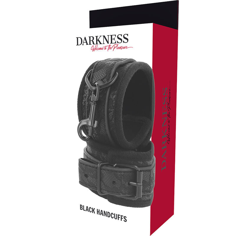 Menottes BDSM Brocart Cuir Végan Poignets Réglables - Darkness