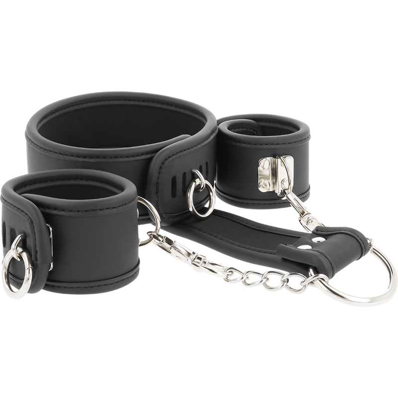 Vegan leather collar and handcuffs with neoprene lining