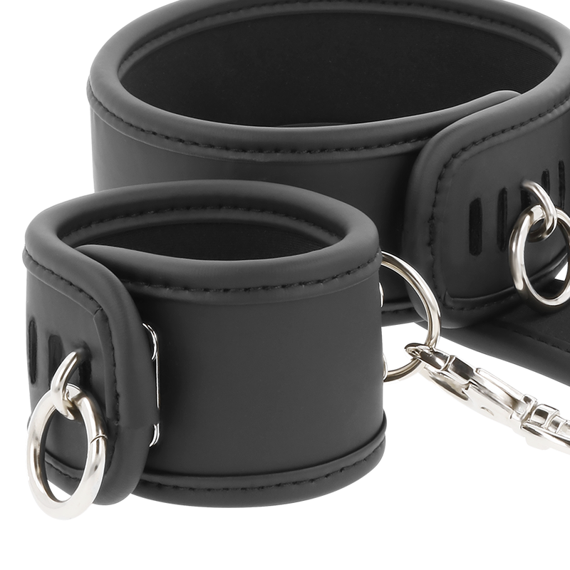 Vegan leather collar and handcuffs with neoprene lining