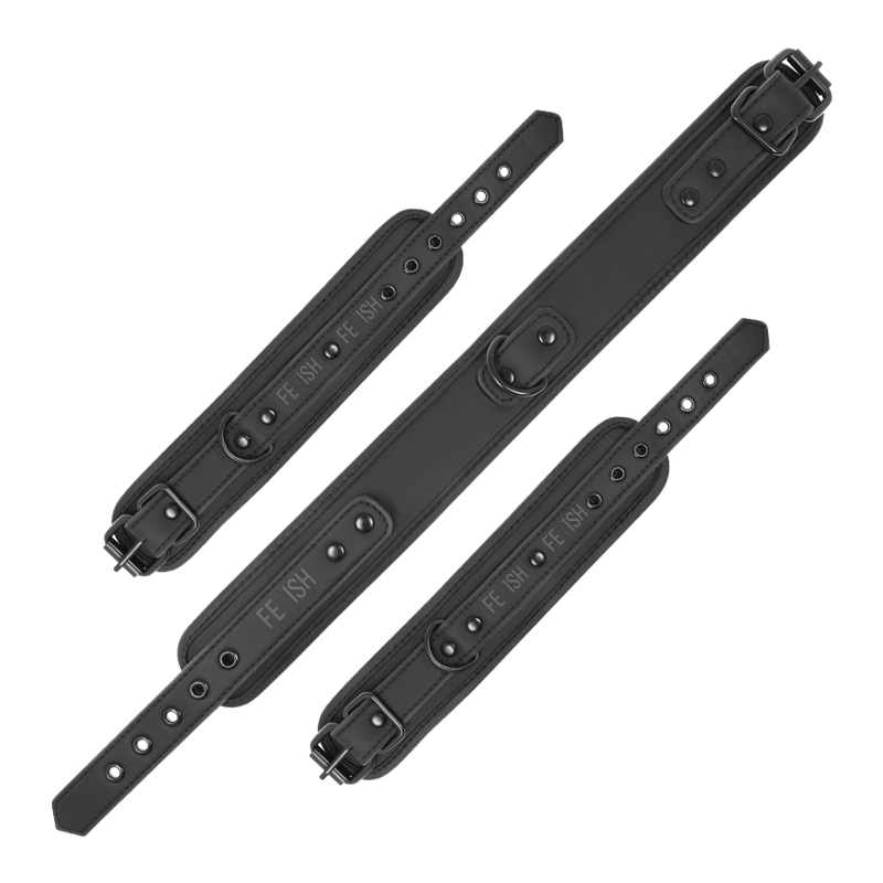 FETISH SUBMISSIVE - VEGAN LEATHER COLLAR AND HANDCUFFS WITH NOPREN LINING