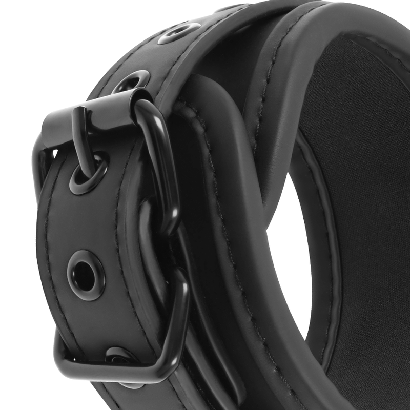 FETISH SUBMISSIVE - VEGAN LEATHER COLLAR AND HANDCUFFS WITH NOPREN LINING