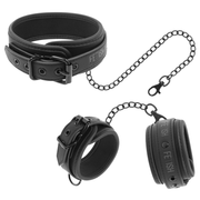 Vegan leather collar and handcuffs with neoprene lining