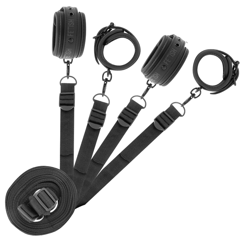 Set of handcuffs and restraints with neoprene lining