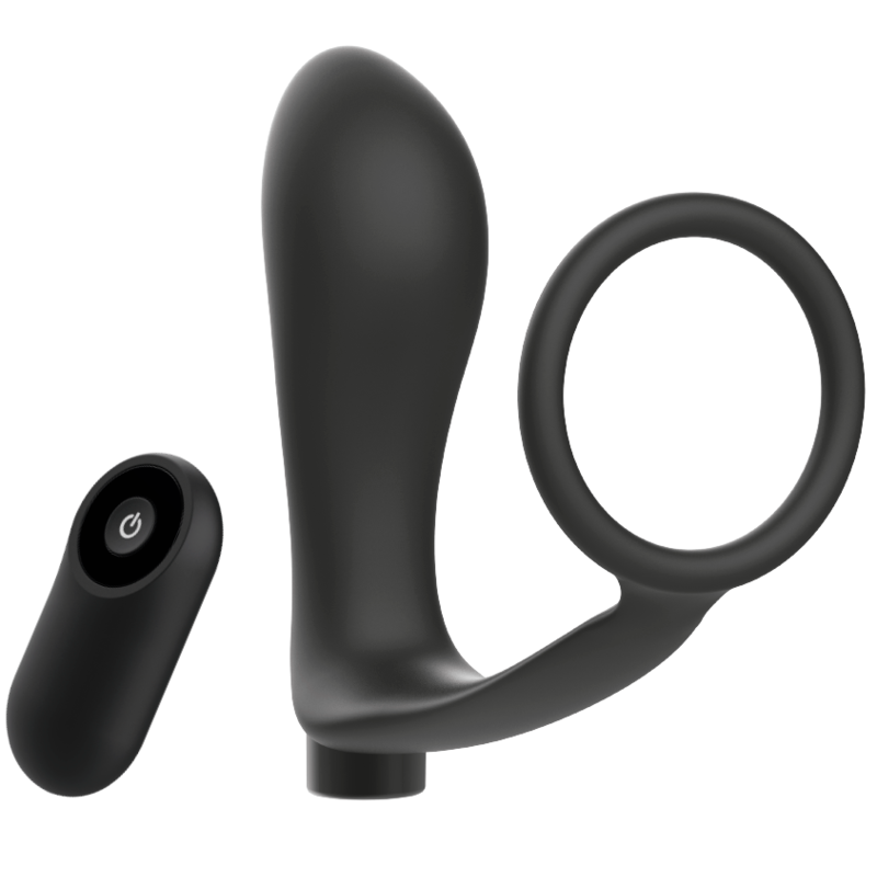 Penis ring with remote control rechargeable black anal plug