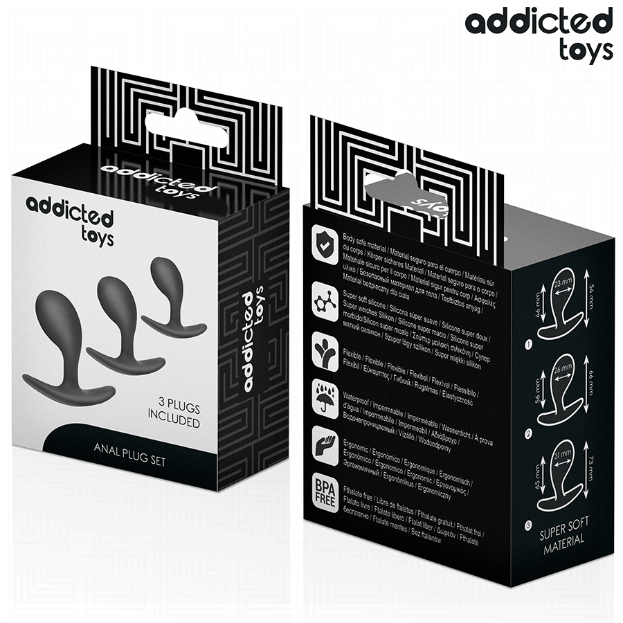 Lot de 3 Plugs Anaux Progressifs Silicone Base Sécurisée - Addicted Toys