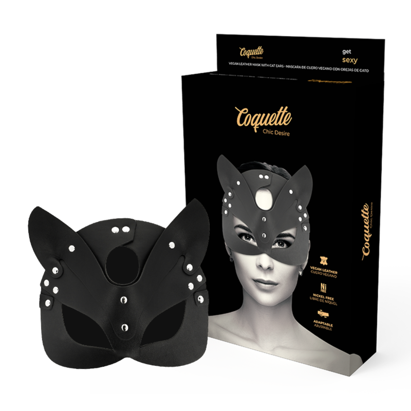 Masque Loup Oreilles de Chat Cuir Vegan Sensuel - Coquette Chic Desire