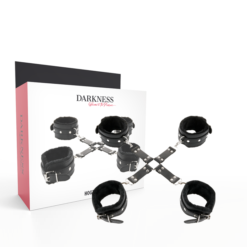 Menottes BDSM Cuir Mains et Pieds Réglables Anneaux en D - Darkness