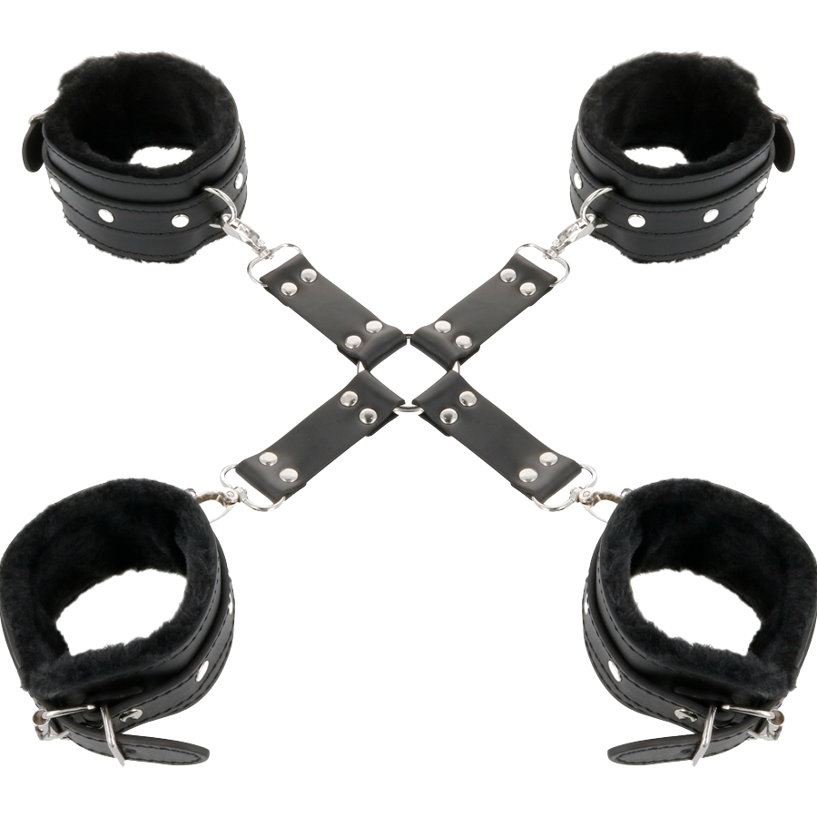 Menottes BDSM Cuir Mains et Pieds Réglables Anneaux en D - Darkness