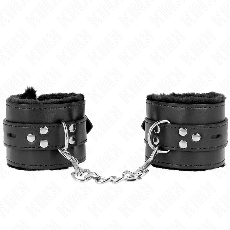 Menottes BDSM Kink Doublées Fourrure - Trous Carrés Réglables